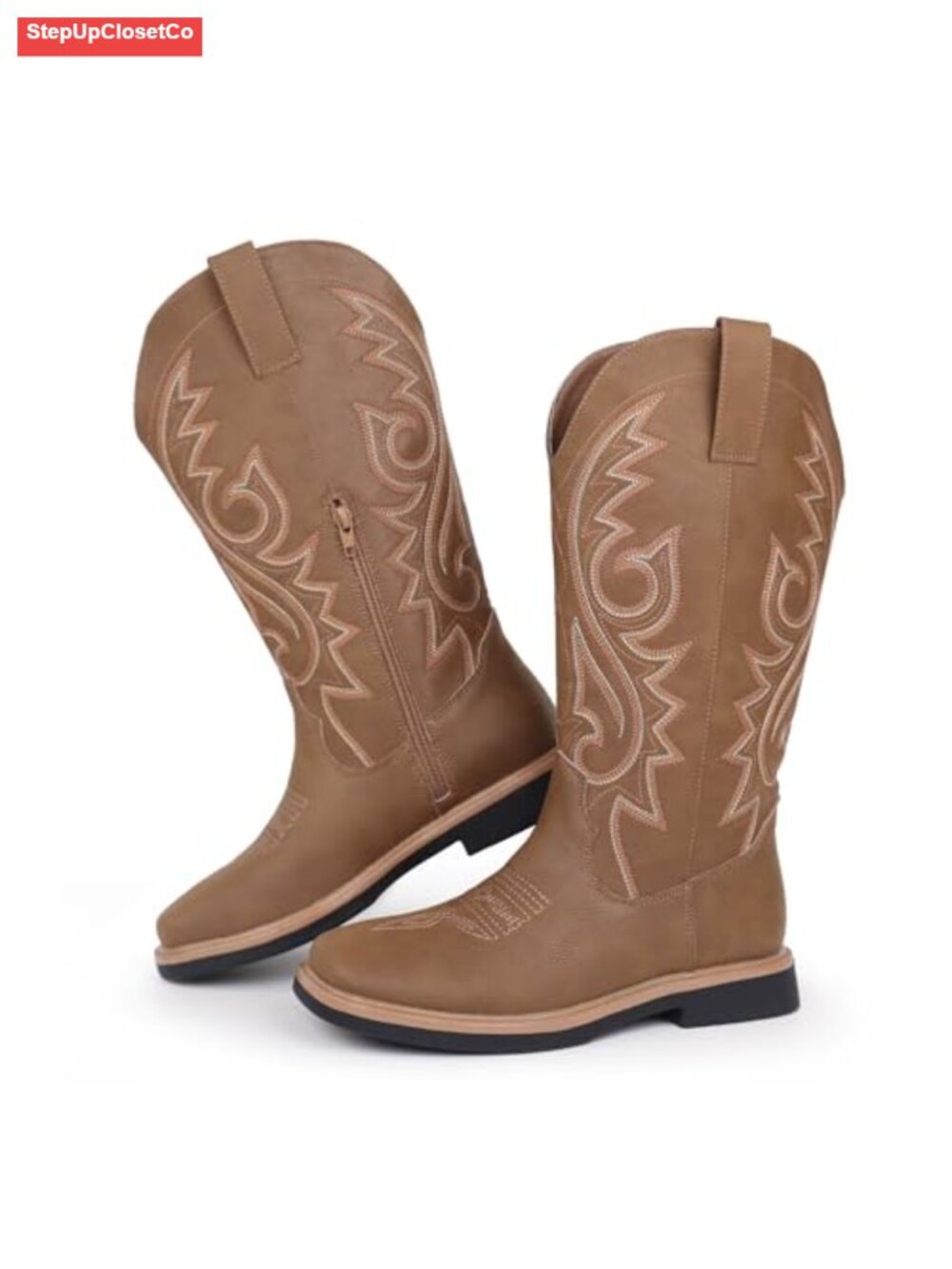 Hawkwell Women's Western Cowboy Boots Square Toe Embroidered Faux Leather